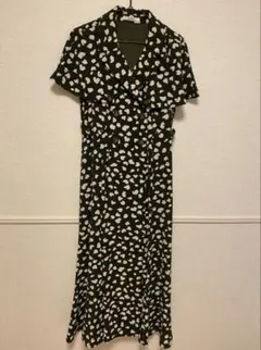 スナイデル　ダルメシアン柄　フレア Aライン グリーン　半袖 ロング丈