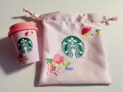 【未使用】スタバ スターバックス ミニカップギフト 花柄 ピンク 巾着付きのサムネイル