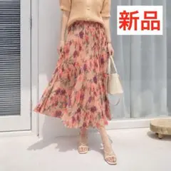 【新品】韓国ファッション 花柄 プリーツ ロングスカート 韓国 レディースのサムネイル