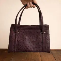 【本革風 ハンドバッグ】ボルドーがま口 レトロヴィンテージ 古着 着物 和装