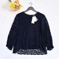 新品 Rose Tiara 総レース 長袖 ブラウス シアー 紺 ネイビー XLのサムネイル