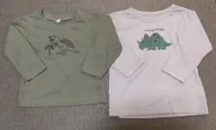 2枚セット■恐竜刺繍&プリント長袖TシャツロンT90センチ