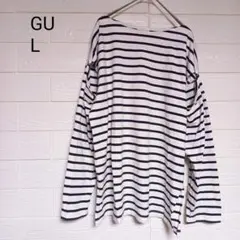GU　ボーダー　長袖　カットソー ボートネック　前袖開きデザイン　Lのサムネイル