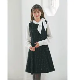 新品tocco closetサイドリボン付きツイードドッキングミニワンピース 黒