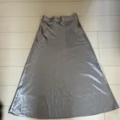 グレー 光沢フレアスカート ゴムウエスト
