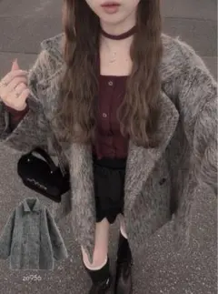 GRL / ミドル丈シャギーダブルコート チャコール