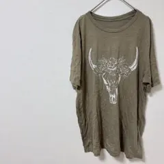 半袖 Tシャツ ボヘミアン ブルースカル 花柄 プリントTシャツ 牛 花