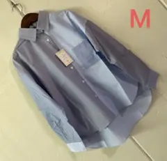 Mサイズストライプ配色切り替えシャツブラウス