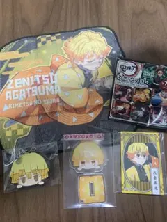 鬼滅の刃 我妻善逸 ミニタオル 缶バッジ アクスタ ラバスト 4点セット