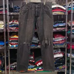 メキシコ製アバクロンビー＆フィッチ ヴィンテージ ダメージ加工ブラックデニム34