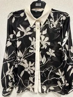 タグ付きZARA シースルーフラワープリント長袖ブラウスXS 春夏