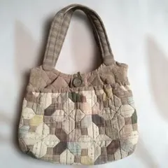 ハンドメイド　パッチワークデザイン ハンドバッグ　キルト