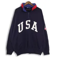 90's POLO Ralph Lauren USAフード付き星条旗スウェット