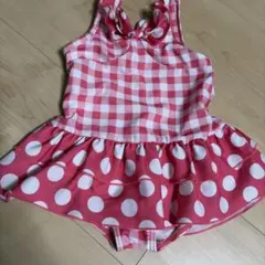 キッズ ワンピース水着 95cm ピンク チェック ドット
