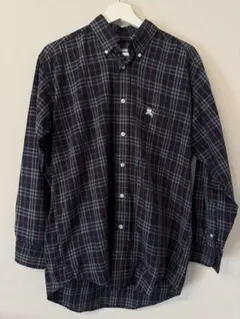極限定 BURBERRY London シャツ チェック 紺色 総柄 美品