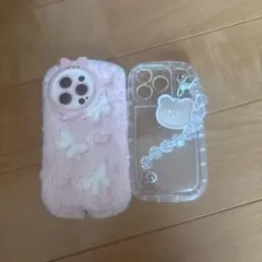 ピンクファーiPhoneケースとクリアケース