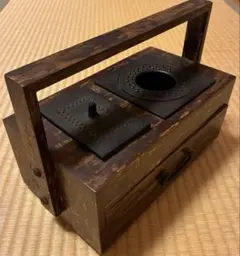 秋田 角館 桜皮細工 置き型灰皿 手提げ煙草盆 唐木 江戸時代遊山煙草盆