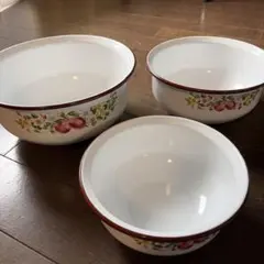レトロ柄日本製ホーローボウル　入れこ3個セット