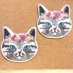 お花猫　ワッペン　2枚セット