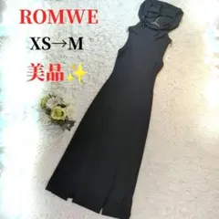 美品 ROMWE (XS→M) フーディー ノースリーブタイトロングドレス 黒