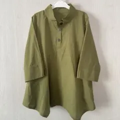 オリーブグリーン チュニック　婦人服　ゆったりシルエット　綿100%