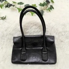 【美品】ヒロフ HIROHU ぺルーシェ ハンドバッグ 黒 シボ革のサムネイル