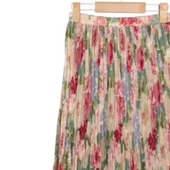 【極美品】ハナイアンドコー 花柄プリーツロングスカート 日本製 水彩画タッチ