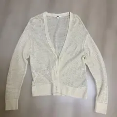 ユニクロ　透かし編みアイボリー長袖カーディガン