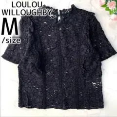 Loulou Willoughby レースブラウス フラワー 花柄 半袖 黒 Mのサムネイル