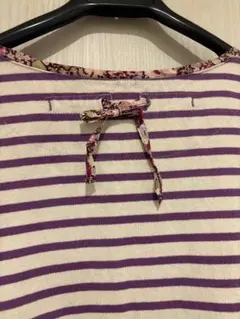 ◆ハグオーワー　リバティパイピングボーダー柄　ロングワンピース　紫×白　雅姫