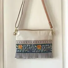 インド刺繍リボン サコッシュ ベージュ