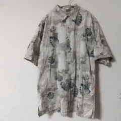タッソエルバ 【XXL】半袖シャツ 開襟 ボタニカル柄 絹 麻 ビッグ 
