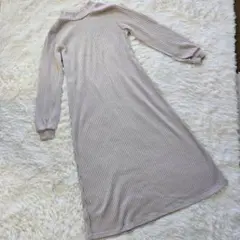 【GU／ジーユー】リブニットワンピース 長袖 ベージュ (M) レディース