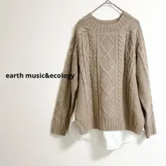 アースミュージック＆エコロジー ケーブル編みドッキングニット F ベージュ
