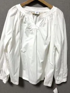 ホワイト バルーンスリーブ Vネックシャツ サイズ6