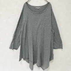 カシミヤ混 長袖 七分袖 チュニック アシンメトリー グレー 3L 2XL
