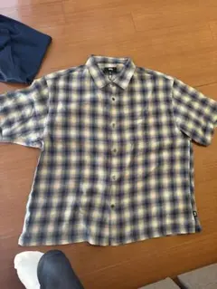 Stussy 半袖シャツ XL 青とクリームのチェック