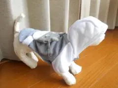 小型犬　裏フリース　ポシェット　パーカ　S　グレー×ホワイト