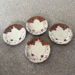 紅葉と桜花の春秋のデザインの銘々皿4枚セット 和皿　アンティーク