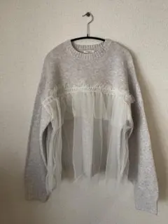 長袖ニットセーター　オーガンジー　チュール付き