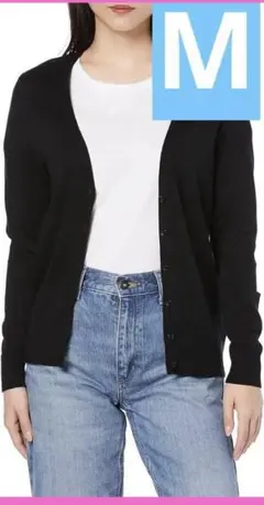 カーディガン ニット ライトウエイト Vネック レディース Ｍサイズ ブラック