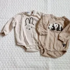 ベージュ　miffy とパンダロンパース 80