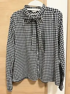 エヘカソポ リボン付き ギンガムチェックブラウス