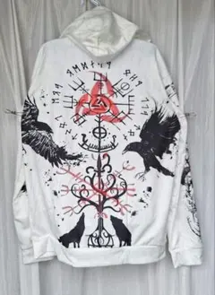 y2k 悪羅悪羅 地雷 サブカル オカルト ホワイト パーカー L