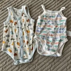 ベビー肌着 ３点セット 動物柄と魚模様、グレー