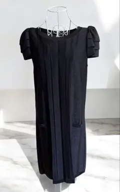 CHANEL フリル付きワンピース ブラックラメ入り ココマークボタン【美品】