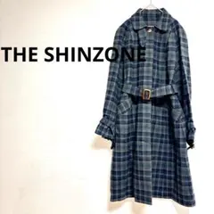 ☆SHINZONEネイビーチェックロングコートレディース38のサムネイル