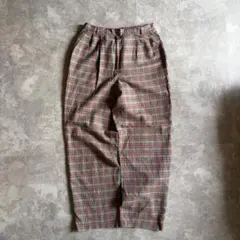 80s vintage イタリア製 4タック リネン チェック ワイドスラックス 80s vintage イタリア製 4タック リネン チェック ワイドスラックス