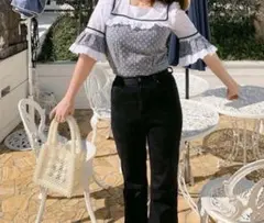 epinecottonlace×ginghamcheckfrillblouseのサムネイル