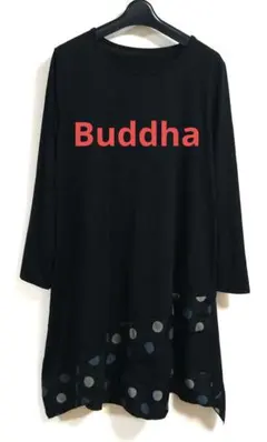 アシンメトリーワンピース　異素材　ドッキング　ドット柄　体型カバー　大きいサイズ